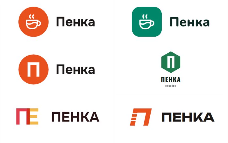Six logo options for the “Penka” coffee shop